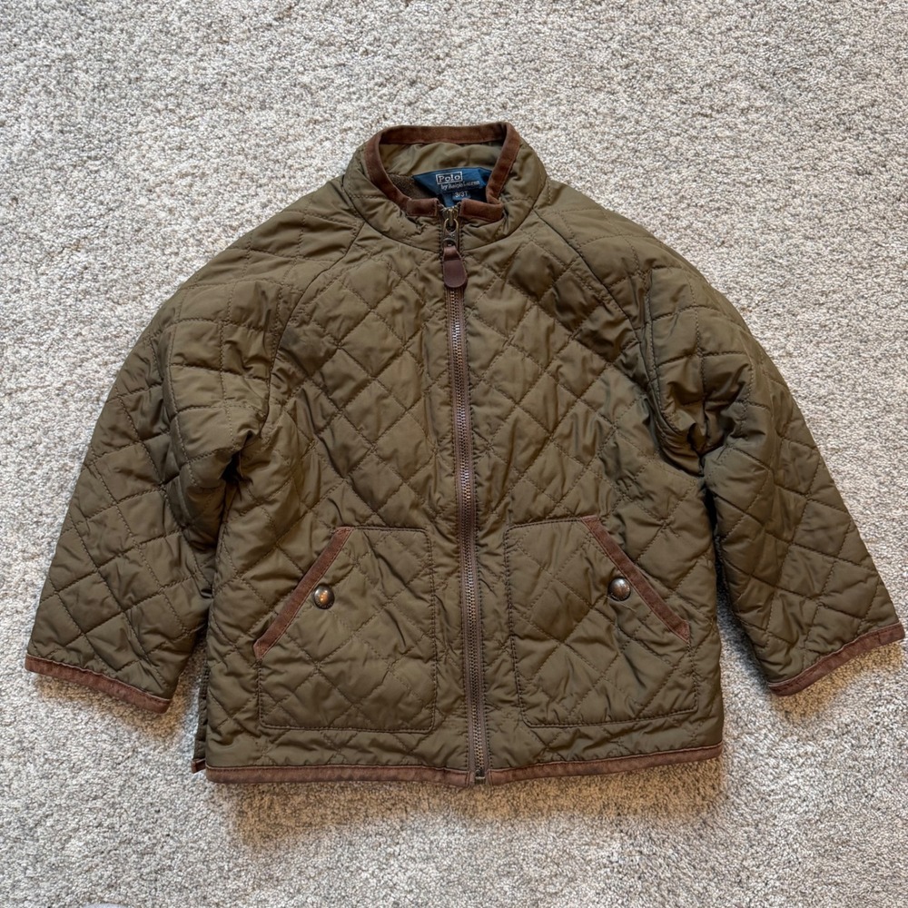 Polo Ralph Lauren Toddler Boys Olive Green Quilted Barn Jacket Size 3T Fleece